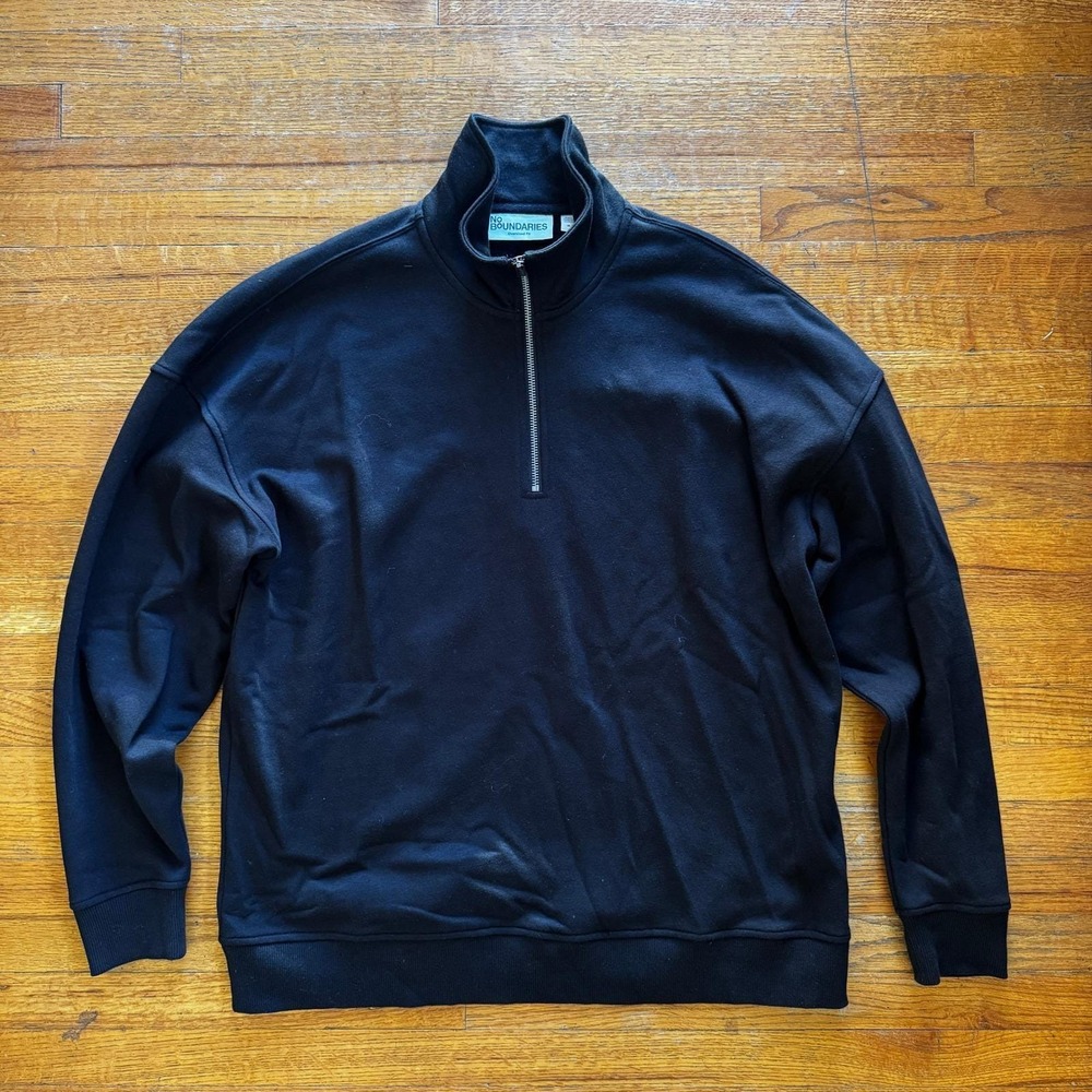 No Boundaries Mens Black Oversized Fit Quarter Zip Pullover Sweatshirt Size M